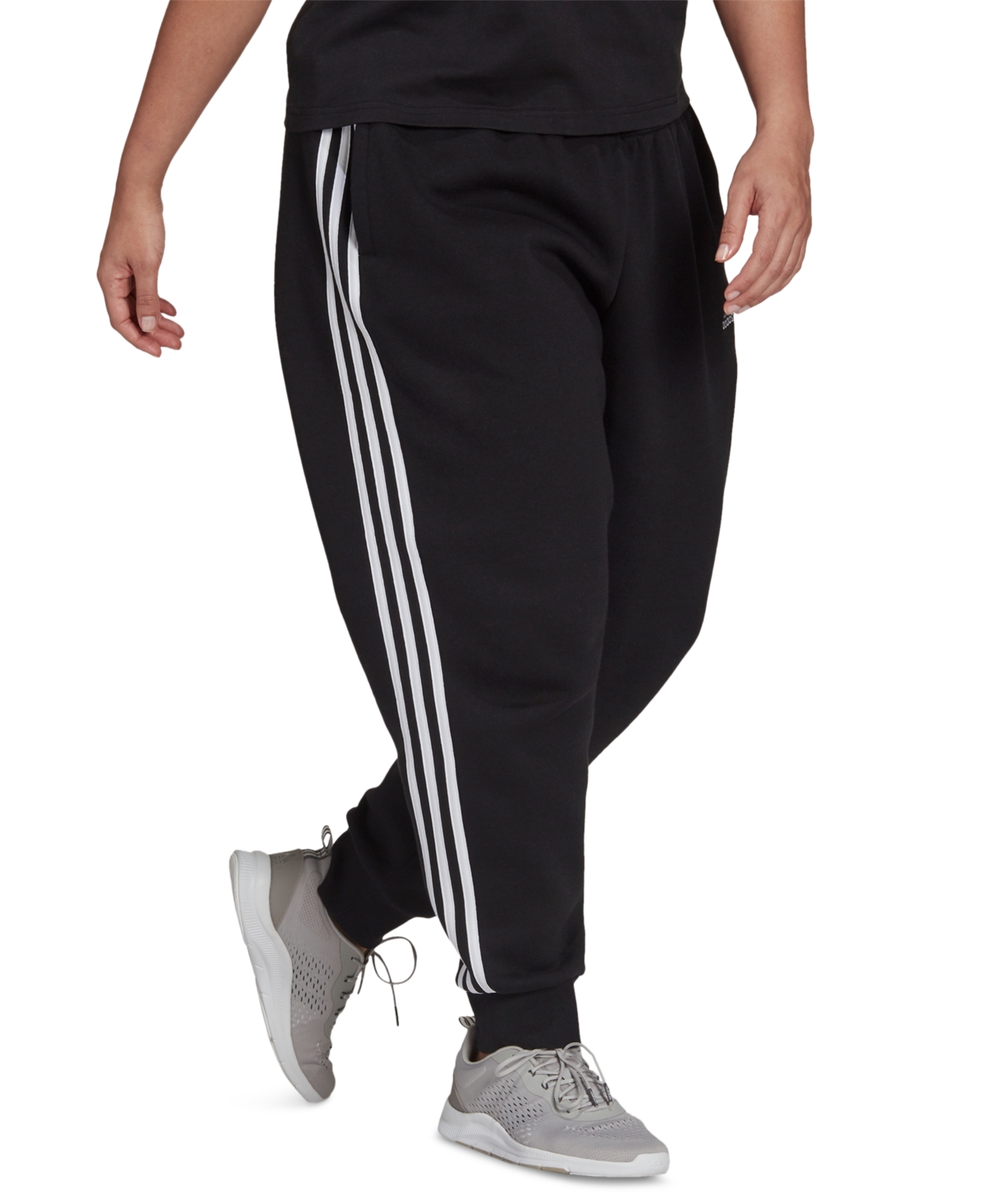 Shop Adidas Originals Plus Size Essentials 3-stripe Fleece Joggers In Black,white