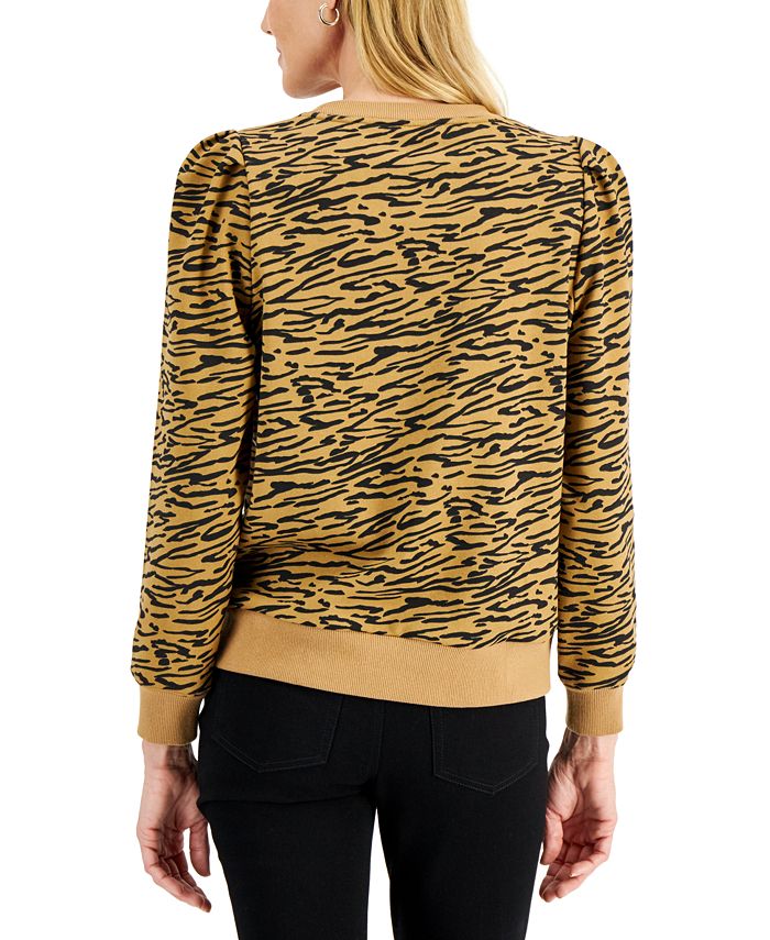 Charter Club PuffedShoulder TigerPrint Sweatshirt, Created for Macy's