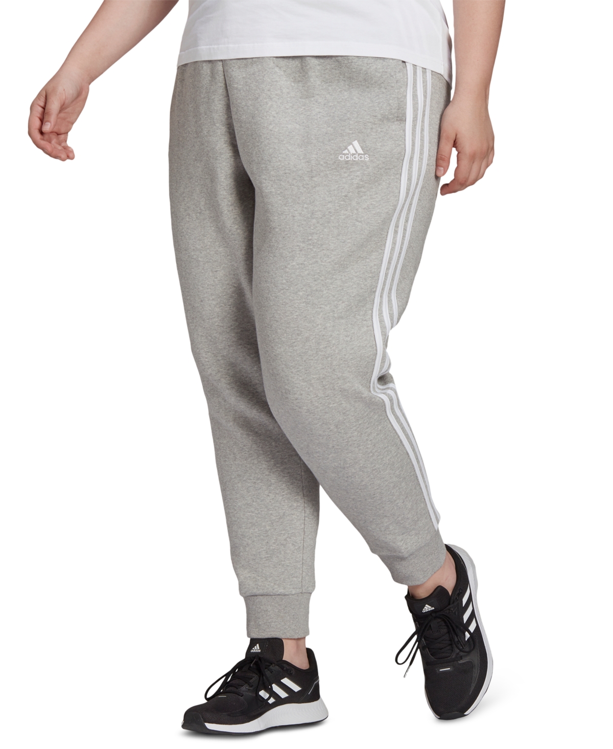Adidas Originals Plus Size Essentials Three-stripes Fleece Joggers In Black,white