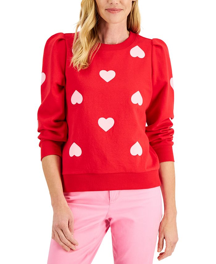 Charter Club Puffed Shoulder Heart Print Sweatshirt Created for