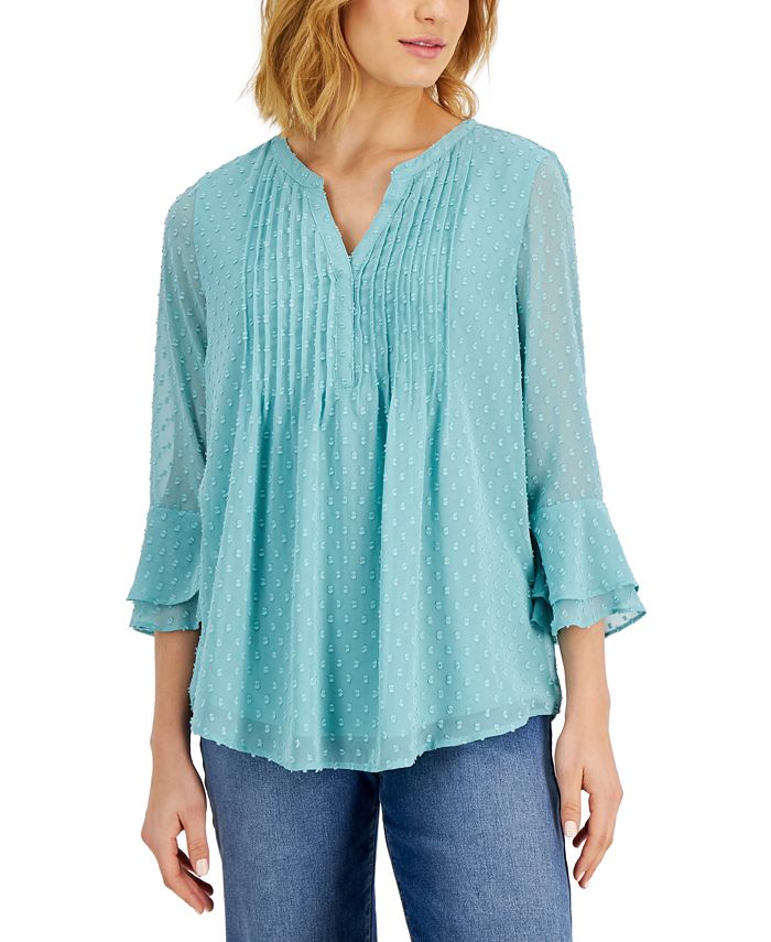 Charter Club Double-Ruffle Textured Pintuck Top, Created for Macy's ...