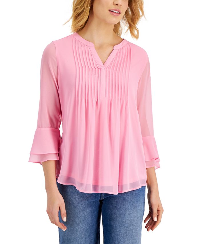 Charter Club Double Ruffle Solid Pintuck Top, Created for Macy's ...