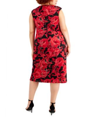 Plus Size Floral-Print Cowlneck Midi Dress