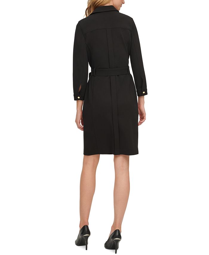 Calvin Klein Zip-Front 3/4-Sleeve Belted Coatdress - Macy's