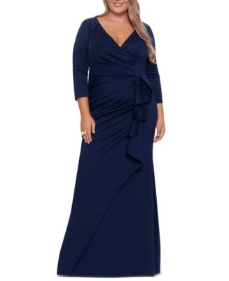 XSCAPE Plus Size Side-Ruffle Ruched Gown - Macy's