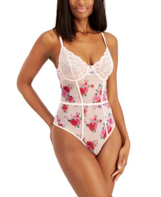 Photo 1 of SIZE XL - INC International Concepts Women's Floral Lace Bodysuit, Created for Macy's. Exposed straps created a cage look on this pretty floral-print bodysuit from I.N.C.. Coverage: Little to no back coverage, Straps: Adjustable straps, Cups: Moderate cov