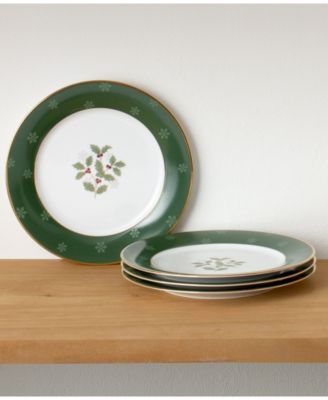 Holly & Berry Gold Set of 4 Accent Plates, 9"