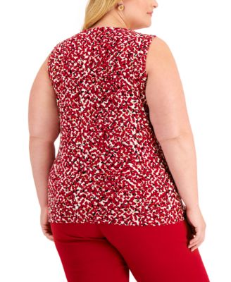 Kasper Plus Size Printed Keyhole Top