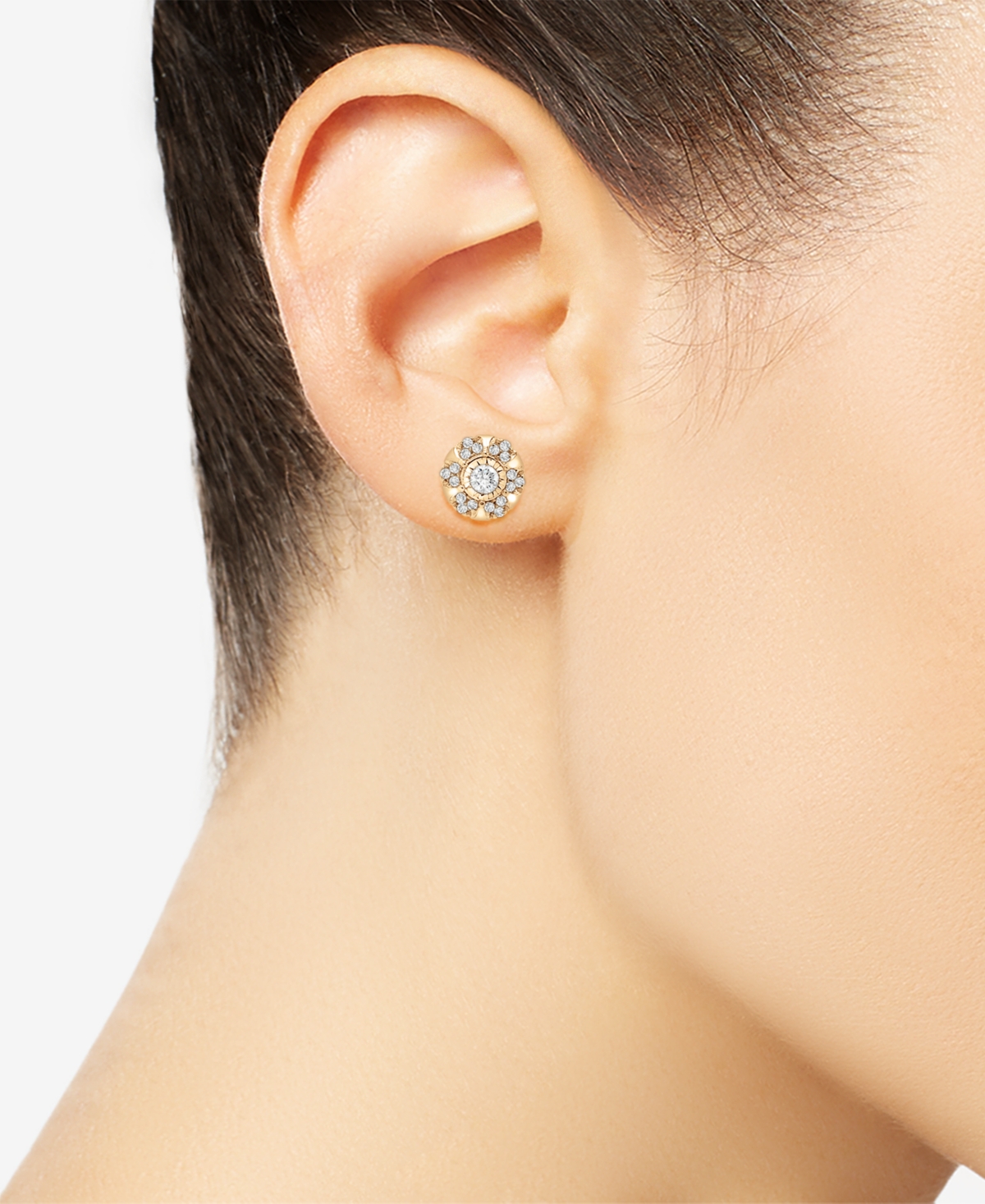 Diamond Halo Stud Earrings (1/4 ct. t.w.) in 10k White orGold - Yellow