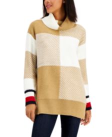 Colorblocked Cowlneck Tunic Sweater