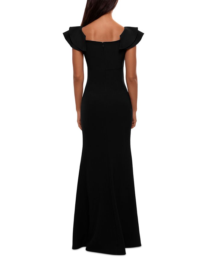 Betsy & Adam Women's Side Ruffled Gown Black Size 12Petite