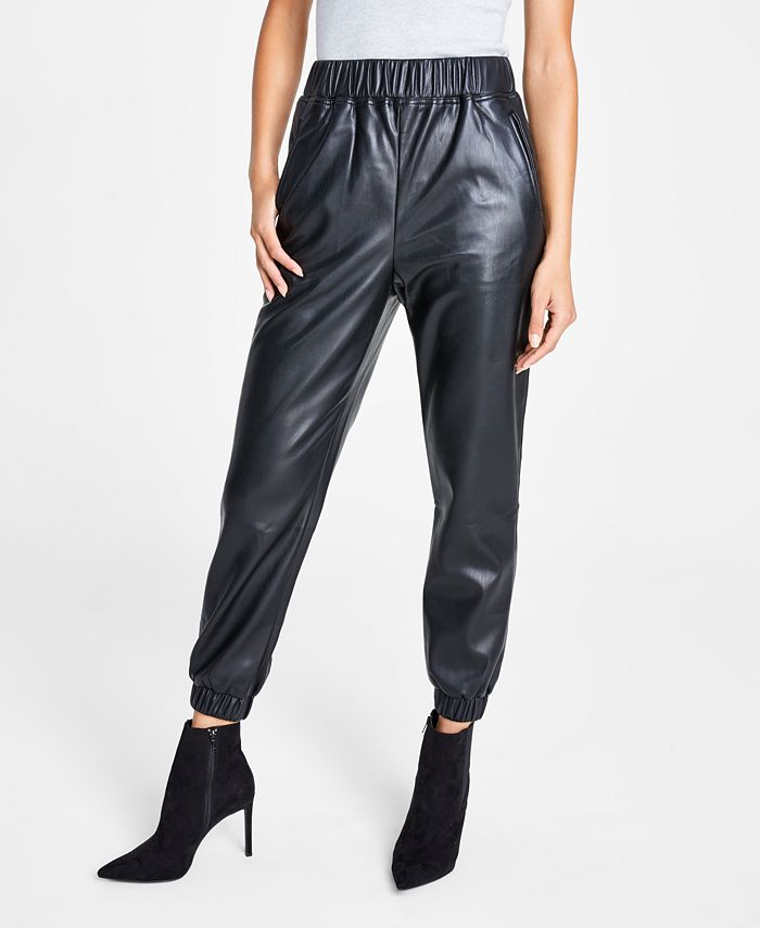 Concepts Petite Faux-Leather Jogger Pants, Created for Macy's -