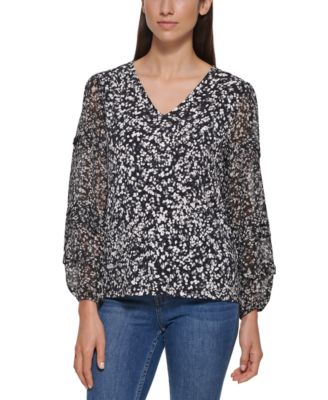 Calvin Klein - Long Sleeve V-Neck Floral Blouse