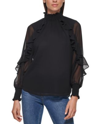 Calvin Klein - High-Neck Ruffled Long Sleeve Blouse