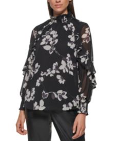 Floral Print High Neck Long Sleeve Blouse