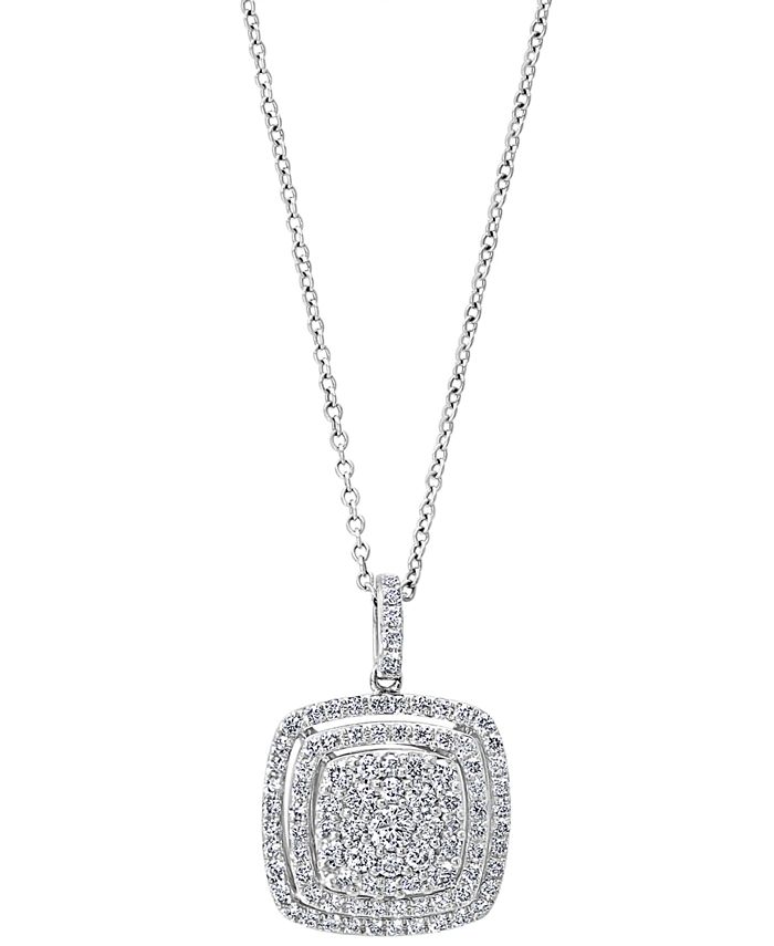 EFFY Collection - Diamond Halo Cluster 18" Pendant Necklace (7/8 ct. t.w.) in 14k White Gold