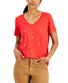 Petite Open Heart Cotton T-Shirt, Created for Macy's