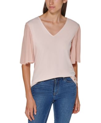 Calvin Klein - Pleated Sleeve V-Neck Top