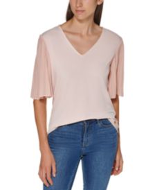 Pleated Sleeve V-Neck Top