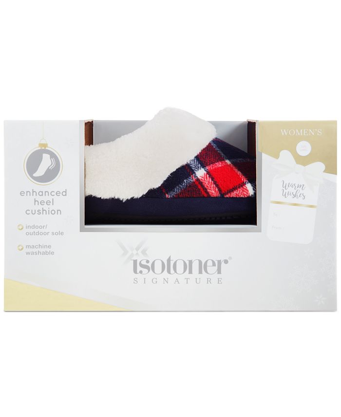 Isotoner Signature Plaid Paige Hoodback Boxed Slippers - Macy's