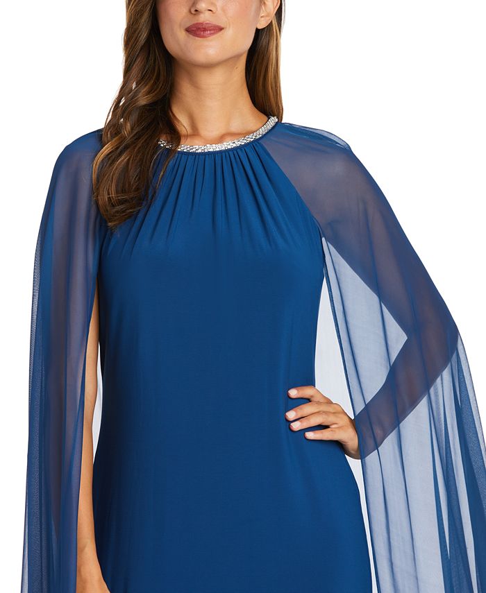 R & M Richards Women's Embellished Chiffon Cape Dress Blue Size 20W
