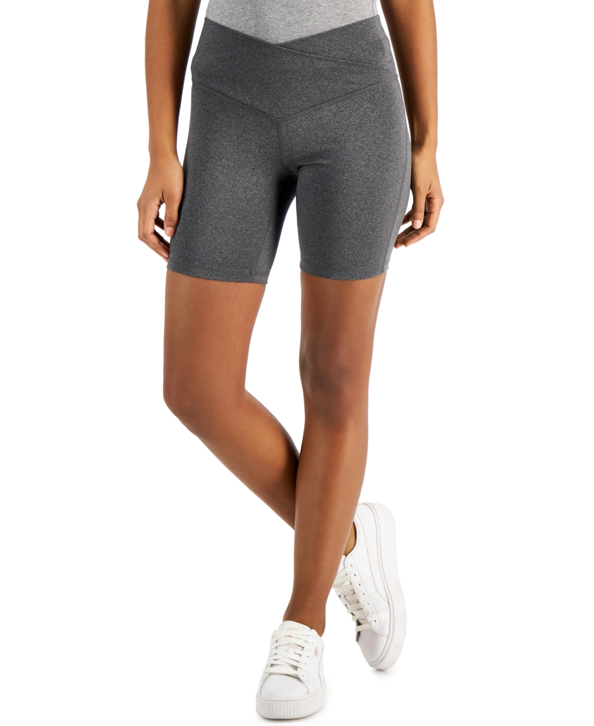 Jenni On Repeat Crossband Bike Shorts, Created For Macy's In Harbor Grey