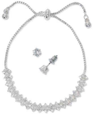 Macy's - Cubic Zirconia Slider Bracelet & Stud Earrings Set in Fine Silver Plate