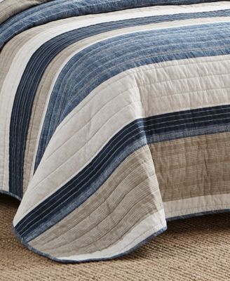 Ridgeport Blue Cotton Reversible 3 Piece Quilt Set, King