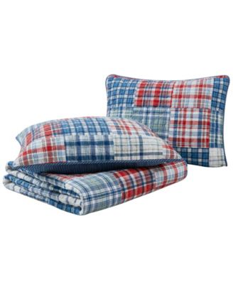 Raeford Blue Cotton Reversible 3 Piece Quilt Set, King