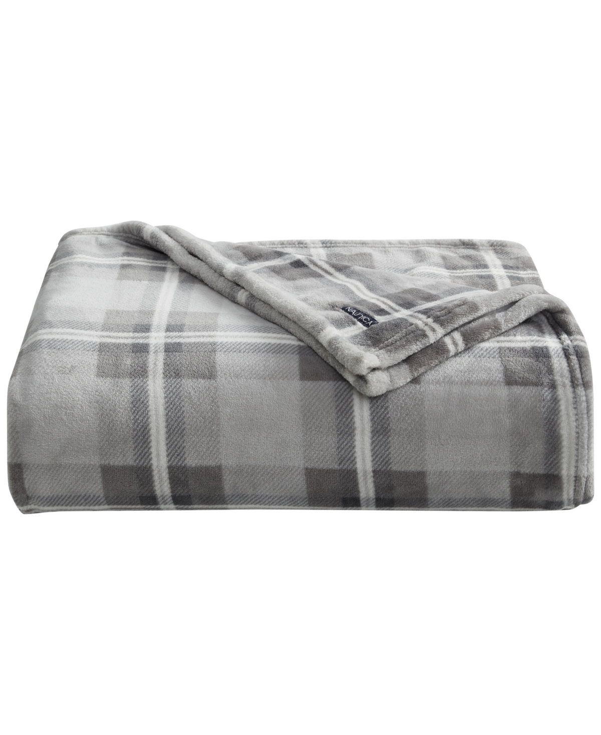 Nautica Solid Ultra Soft Plush Fleece Blanket, Twin In Gray Plaid
