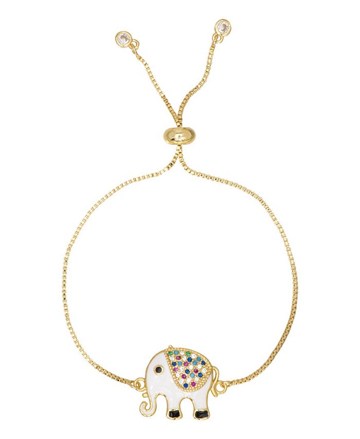Macy s Cubic Zirconia Enamel Elephant Adjustable Bolo Bracelet