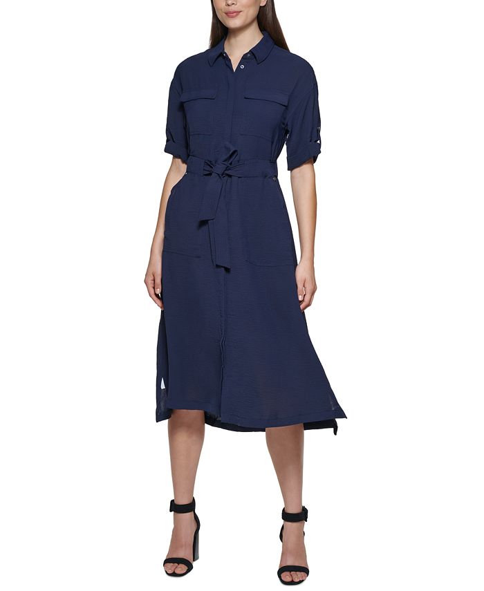 Calvin Klein Belted Midi Shirtdress & Reviews - Dresses - Women - Macy's