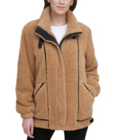 Contrast-Piping Teddy Coat