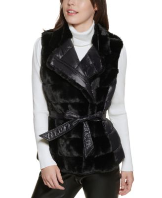 dkny faux fur puffer vest