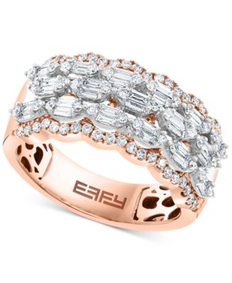 EFFY Collection - Diamond Baguette Multirow Scalloped-Edge Ring (7/8 ct. t.w.) in 14k Rose and White Gold