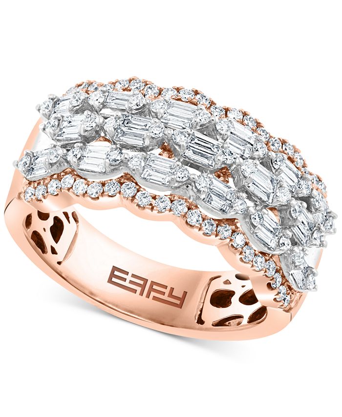 EFFY Collection - Diamond Baguette Multirow Scalloped-Edge Ring (7/8 ct. t.w.) in 14k Rose and White Gold