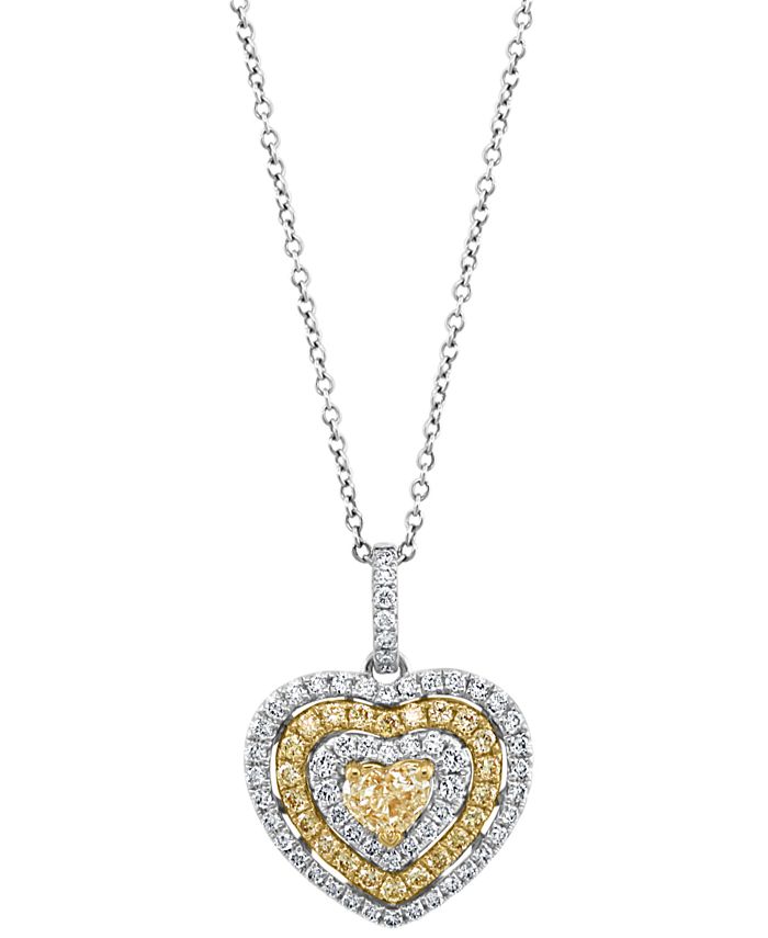 EFFY Collection - Yellow & White Diamond Multirow Heart 18" Pendant Necklace (1-1/20 ct. t.w.) in 14k White & Yellow Gold