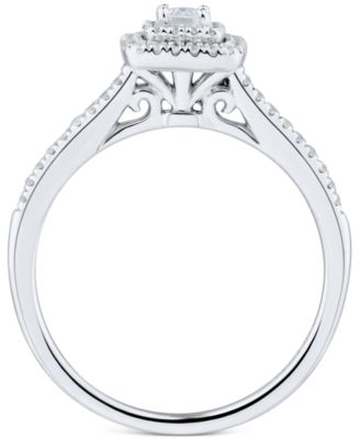 Diamond Emerald-Cut Halo Engagement Ring (1/3 ct. t.w.) in 14k White Gold