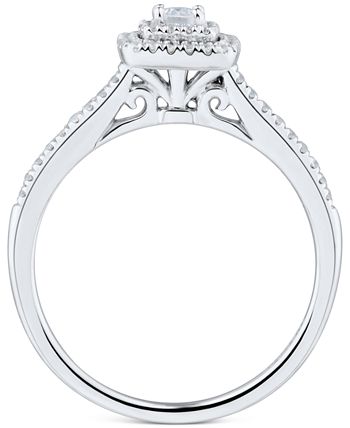 Macy's - Diamond Emerald-Cut Halo Engagement Ring (1/3 ct. t.w.) in 14k White Gold