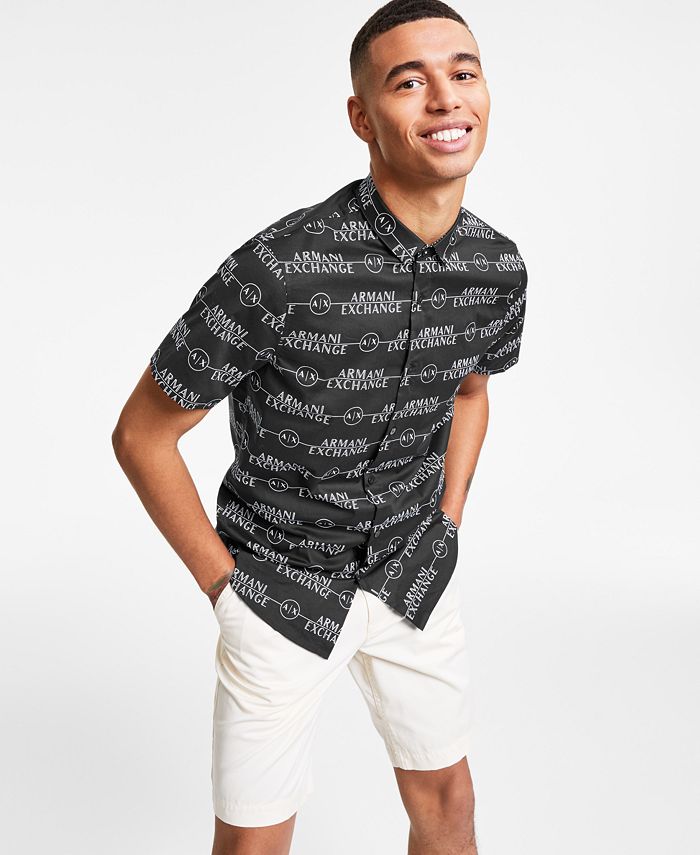 A|X Armani Exchange Men's All-Over Striped Logo Woven Short-Sleeve ...