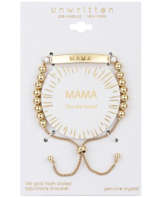 Gold Flash Plated "Mama" Bar and Bead Bolo Bracelet