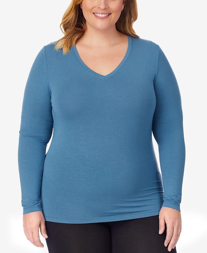 Cuddl Duds Plus Size Softwear with Stretch Long Sleeve V-neck Top - Macy's