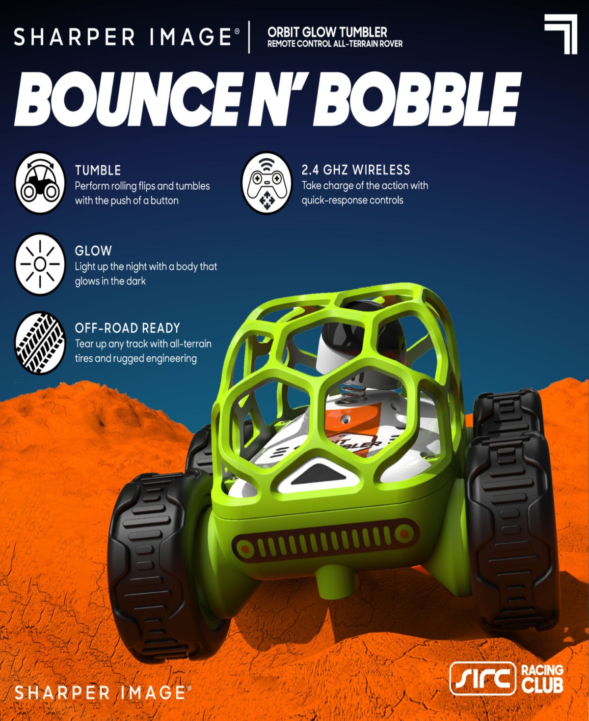 Sharper Image Orbit Tumbler Glow-in-the-dark All-terrain Rover Toy In Bright Green