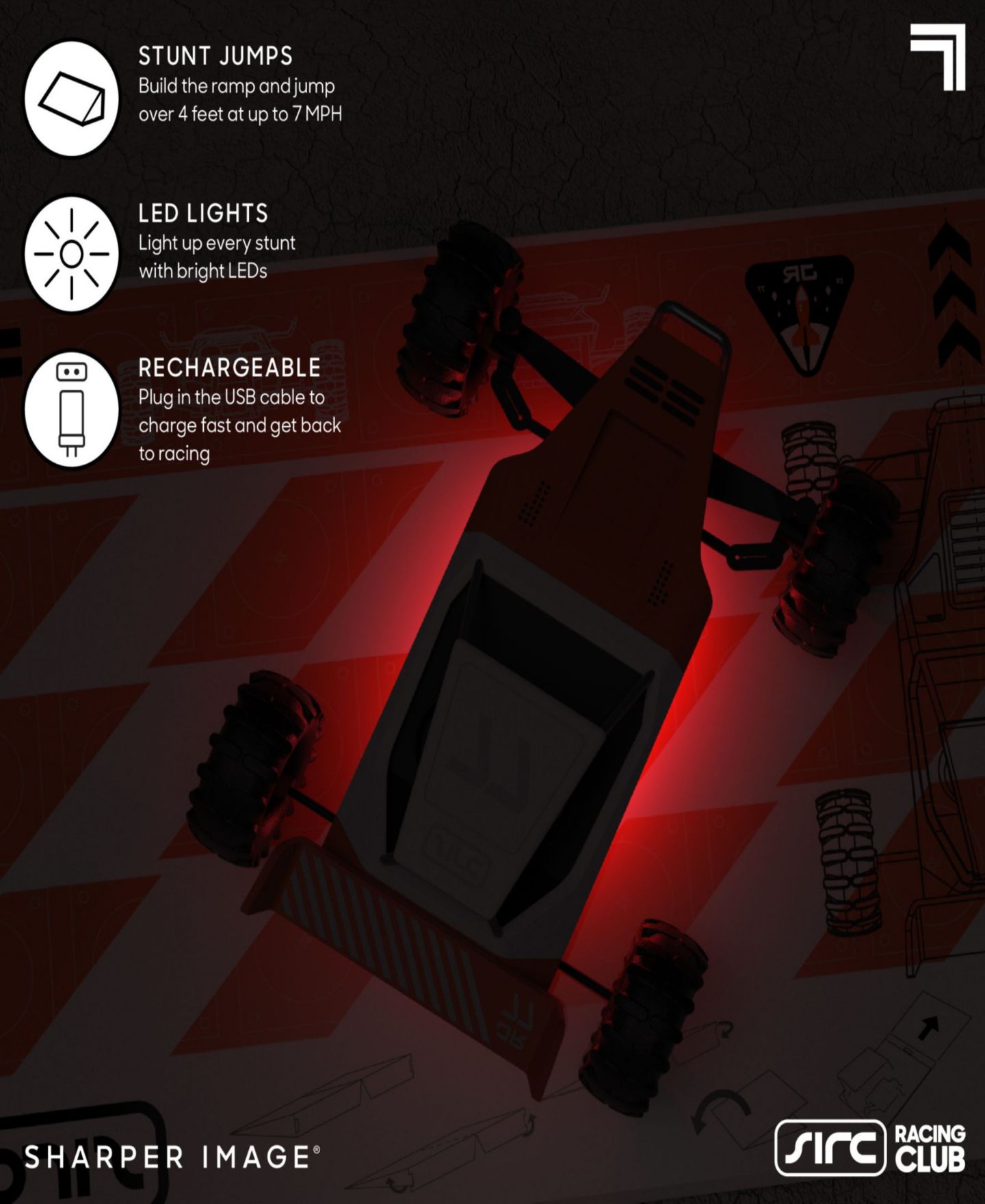 Детские игрушки Sharper Image Remote Control Stunt Ramp Rechargeable Jump Rover Car Toy, Set of 3 — фото 6