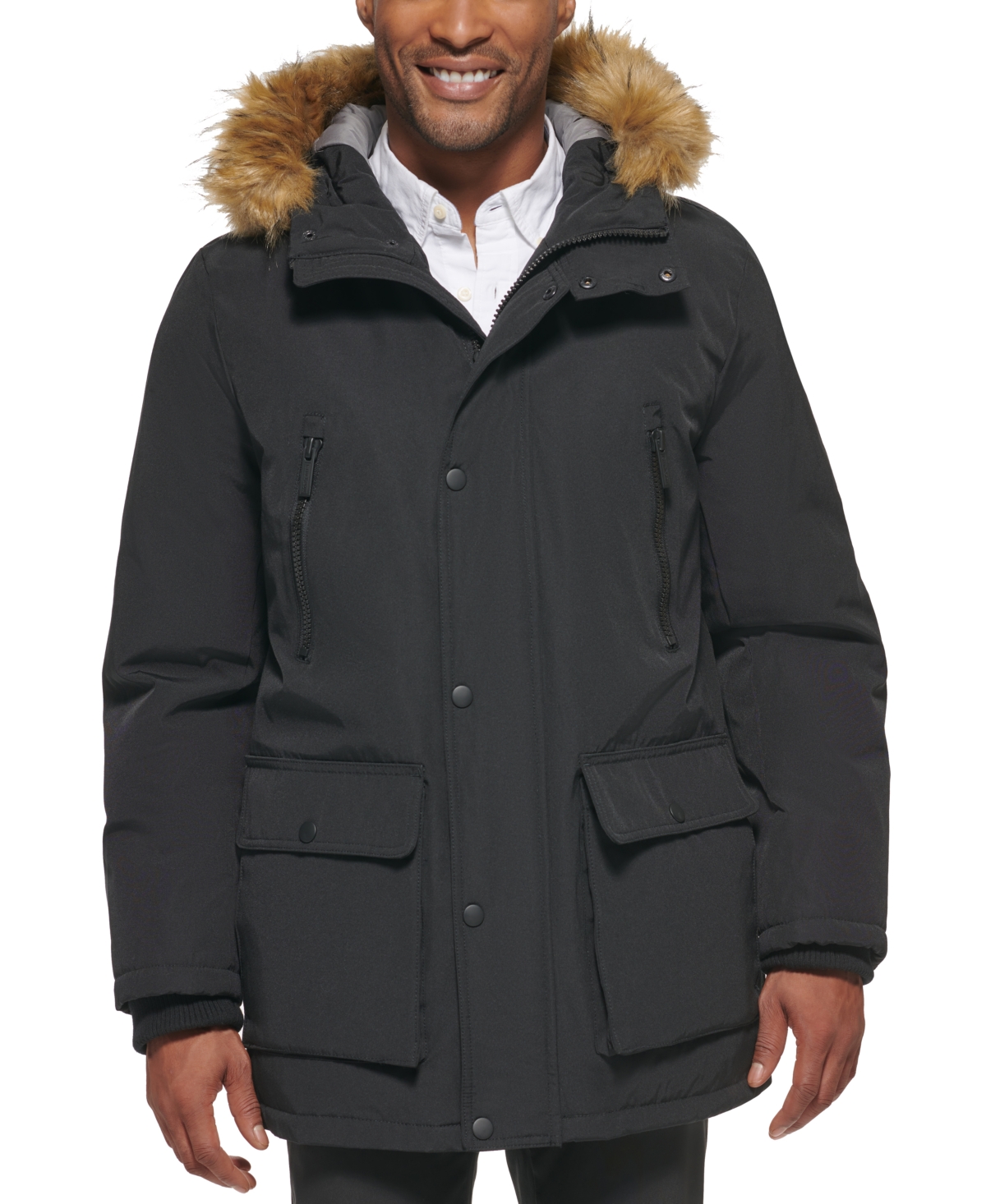 Men's Parka with a Faux Fur-Hood Jacket, Created for Macy's - Heather Charcoal