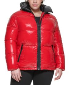 Plus Size Hooded Shine Puffer Coat