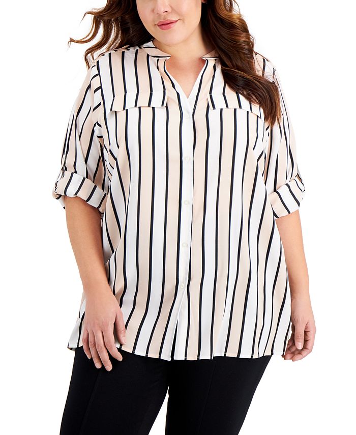 Calvin Klein Plus Size Striped Shirt & Reviews - Tops - Plus Sizes - Macy's