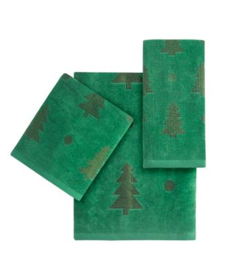 Martha Stewart Collection Martha Stewart Tonal Tree Green Hand Towel, Created for Macy's - Macy's