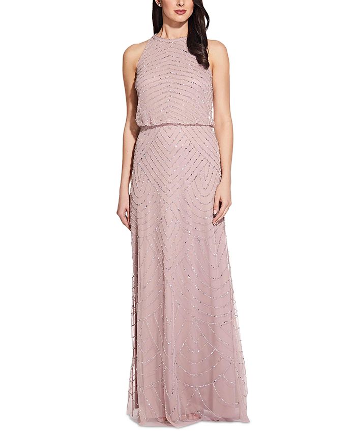 Adrianna Papell Beaded Halter Gown - Macy's