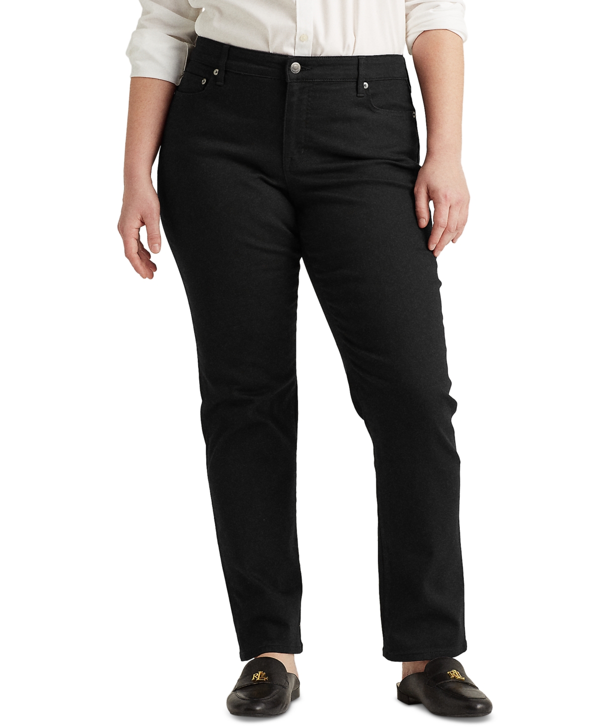 Lauren Ralph Lauren Plus-size Mid-rise Straight Jean In Black